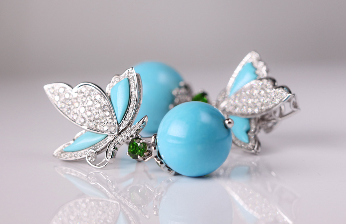 Turquoise earrings with butterfly